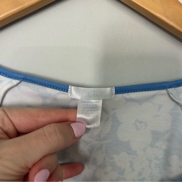 Lake Blue and White Floral Print Pajama Top - Picture 4 of 5